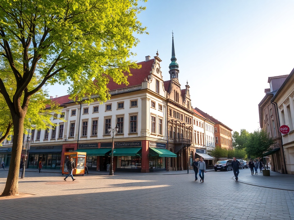 Ilustracja symbolizująca Starachowice, łącząca motywy bezpieczeństwa finansowego i wydarzeń kulturalnych.